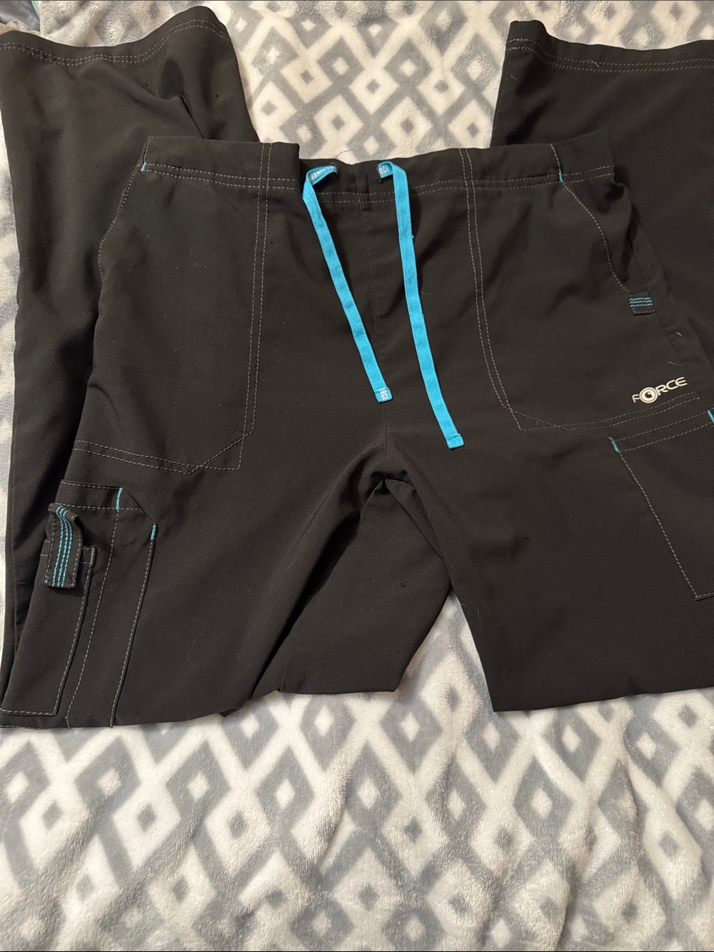 Force1 Black Cargo Pants with Blue Drawstring